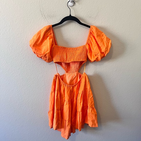 We Are Sundays Womens S Orange Puff Sleeve Smocked Dress Summer Spring - Picture 4 of 6